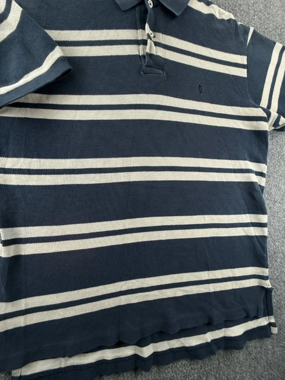 Polo Ralph Lauren Striped Blue White Short Sleeve Polo Shirt Men Cotton Mesh LG